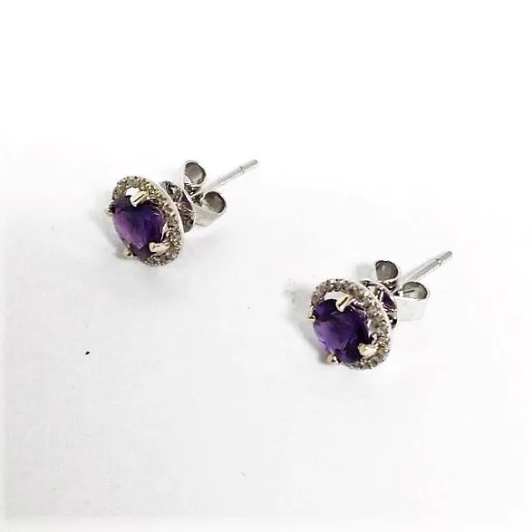 Amethyst and Diamond Halo Studs