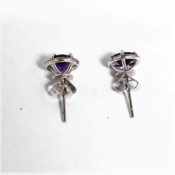 Amethyst and Diamond Halo Studs