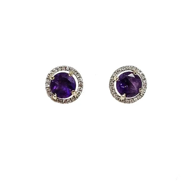 Amethyst and Diamond Halo Studs