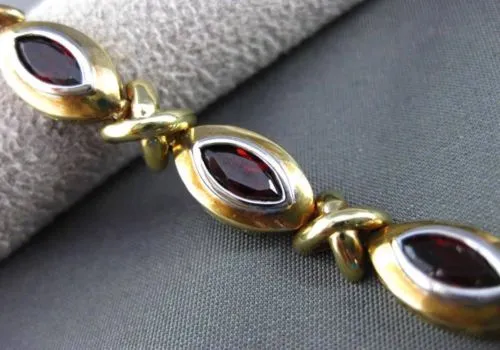 ANTIQUE 6.0CT AAA GARNET 14K WHITE & YELLOW GOLD 3D MARQUISE SHAPE LOVE BRACELET