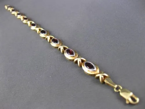 ANTIQUE 6.0CT AAA GARNET 14K WHITE & YELLOW GOLD 3D MARQUISE SHAPE LOVE BRACELET