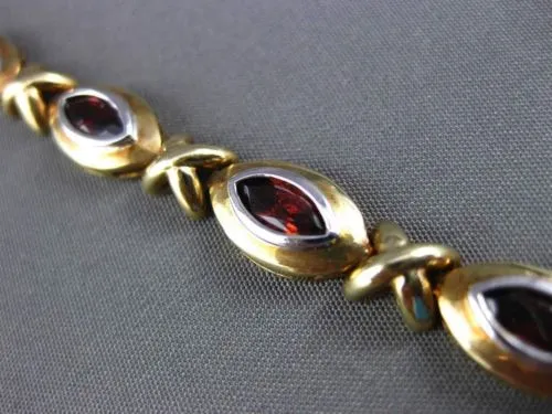 ANTIQUE 6.0CT AAA GARNET 14K WHITE & YELLOW GOLD 3D MARQUISE SHAPE LOVE BRACELET