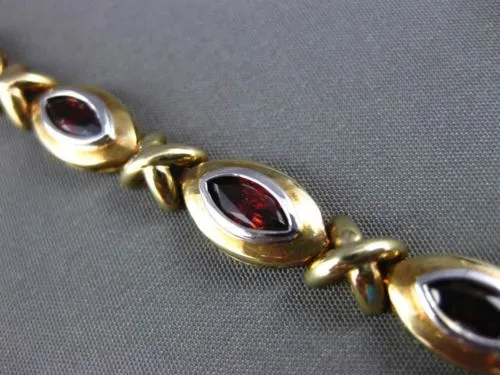 ANTIQUE 6.0CT AAA GARNET 14K WHITE & YELLOW GOLD 3D MARQUISE SHAPE LOVE BRACELET