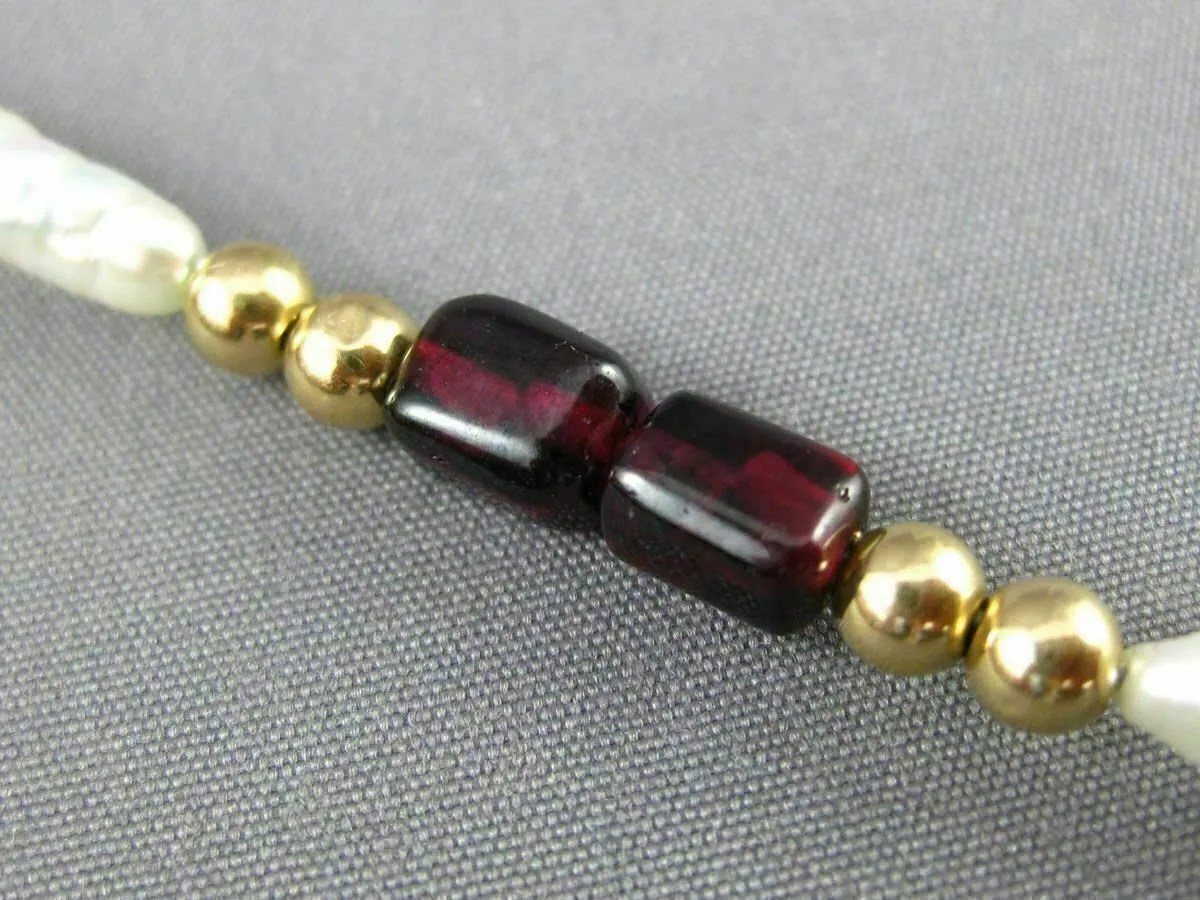 ANTIQUE AAA GARNET & PEARL 14KT YELLOW GOLD BEADED MULTI SHAPE BRACELET #21984