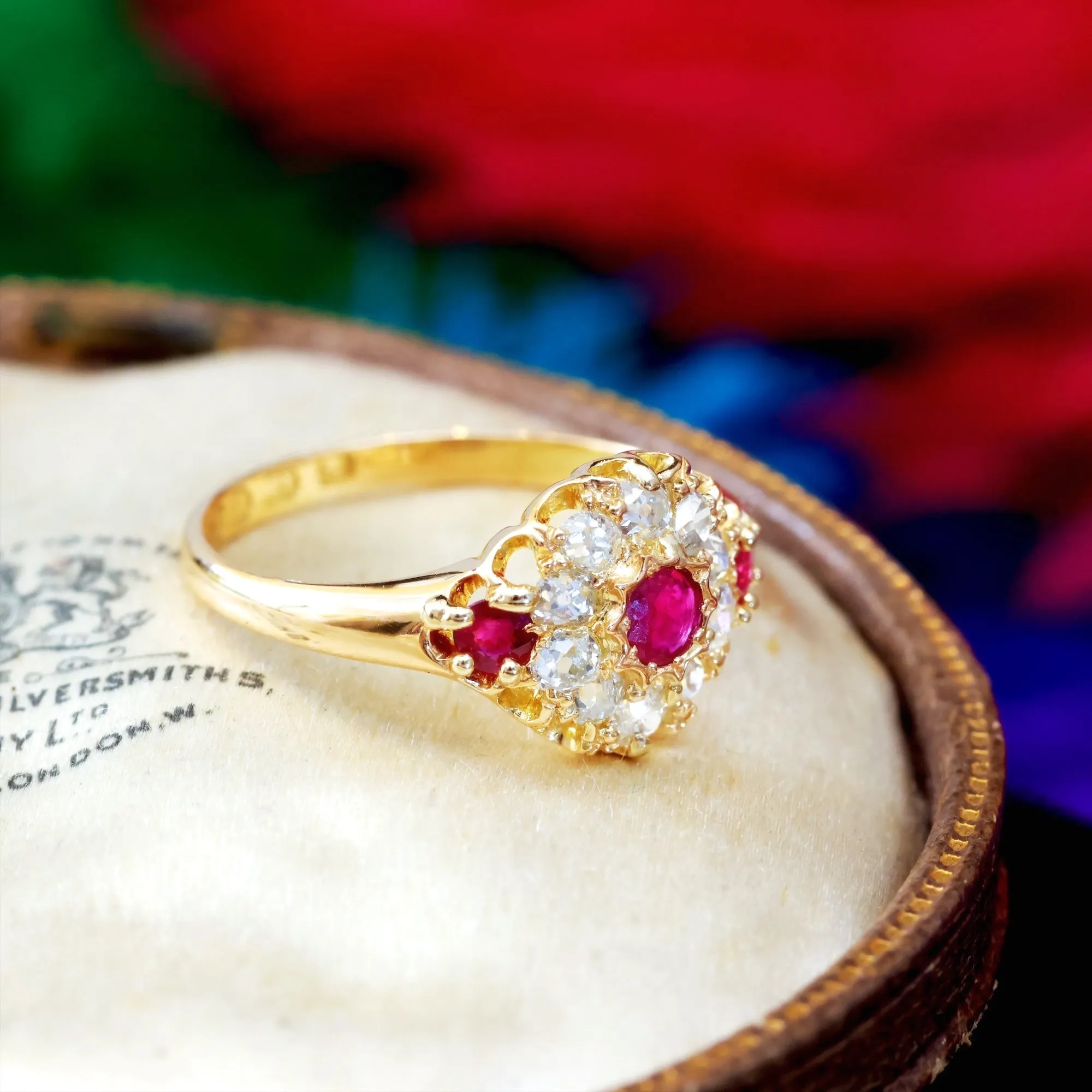 Antique Date 1875 Ruby & Diamond Cluster Ring