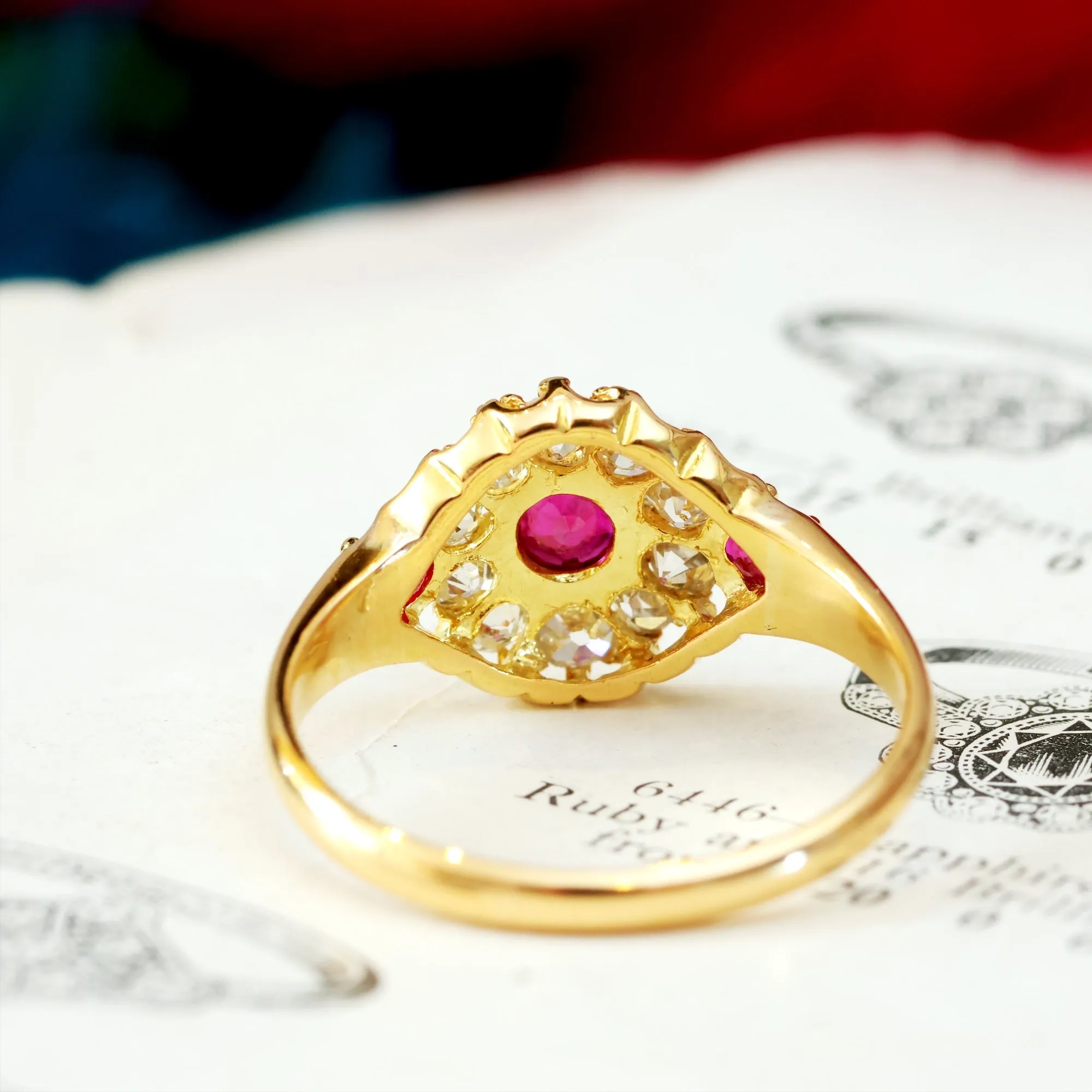 Antique Date 1875 Ruby & Diamond Cluster Ring