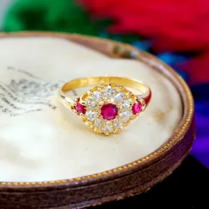 Antique Date 1875 Ruby & Diamond Cluster Ring