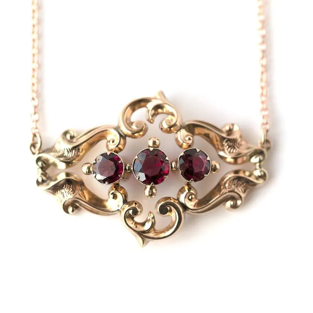 Antique Victorian 9ct Gold Garnet Necklace