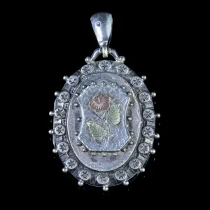 Antique Victorian Forget Me Not Locket Silver 18Ct Gold Dated 1886