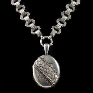 Antique Victorian Locket Collar Necklace Sterling Silver Circa 1860