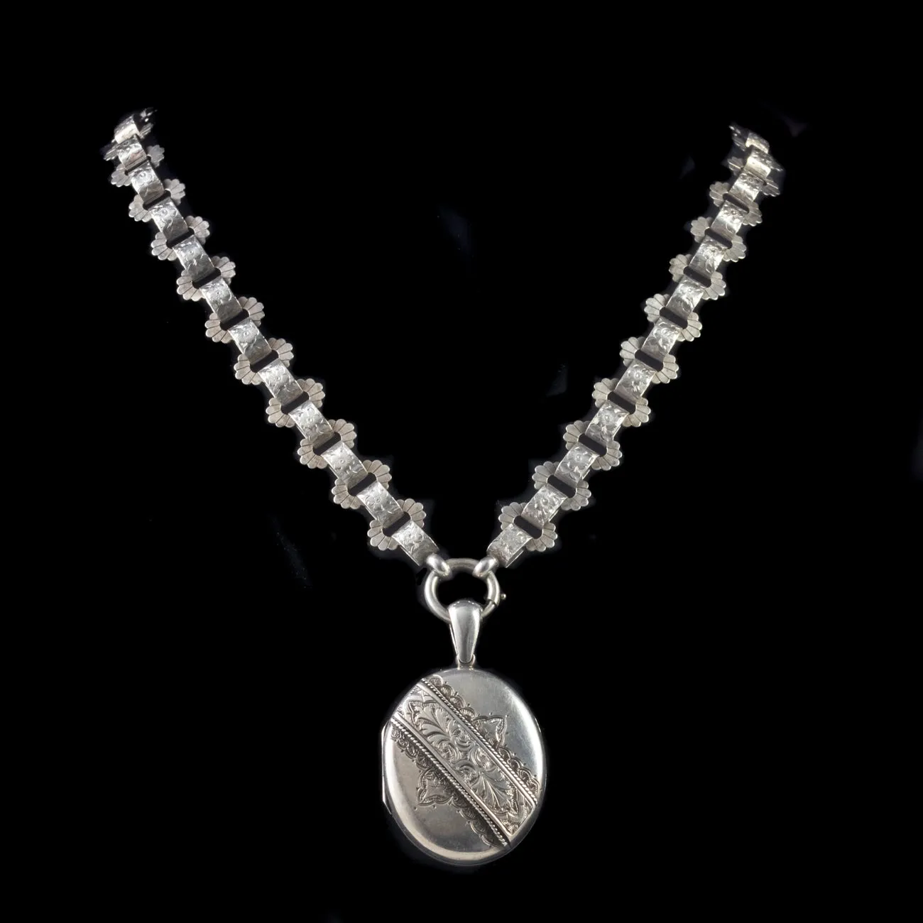 Antique Victorian Locket Collar Necklace Sterling Silver Circa 1860