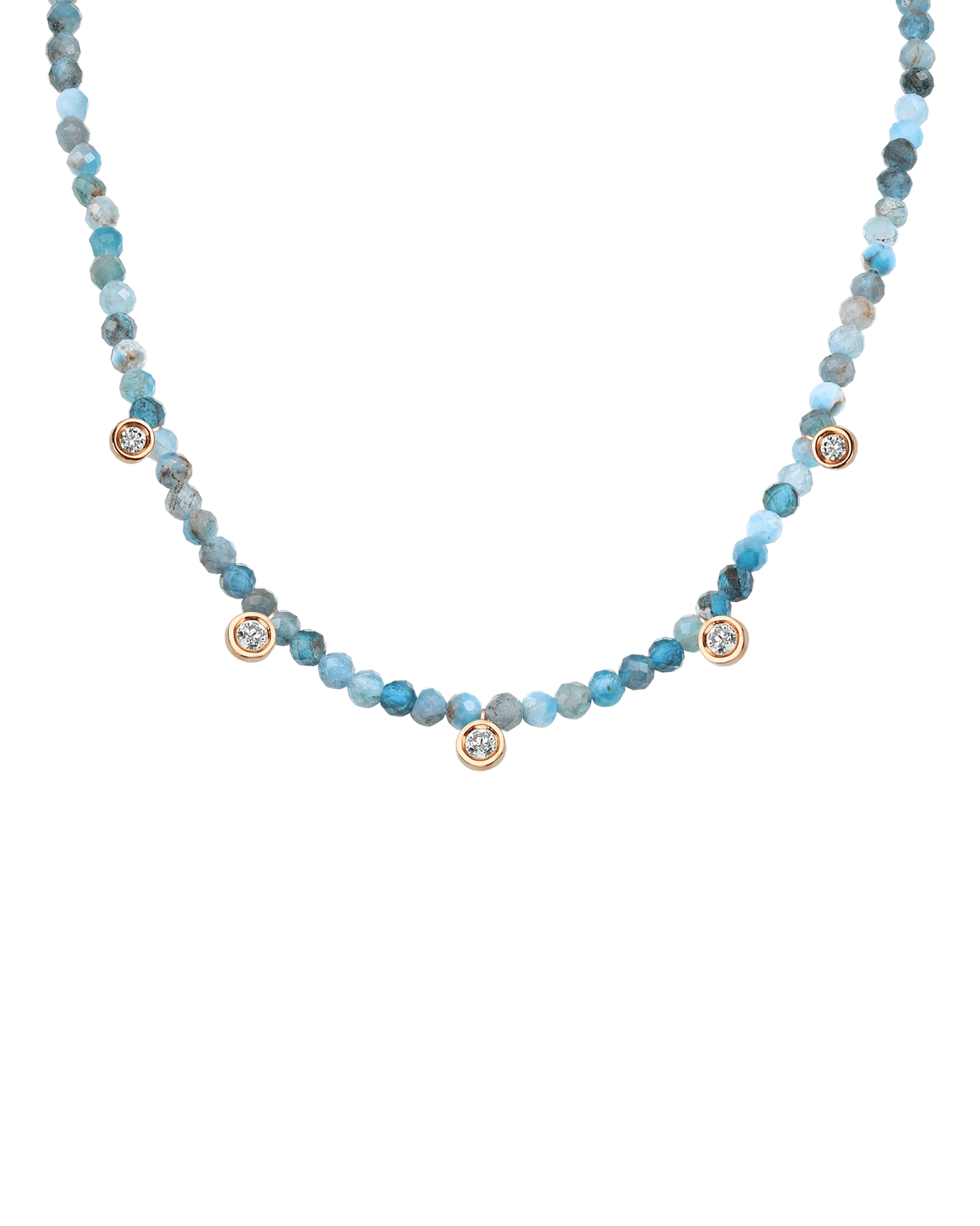 Apatite Gemstone & Five diamonds Necklace - 14K Rose Gold