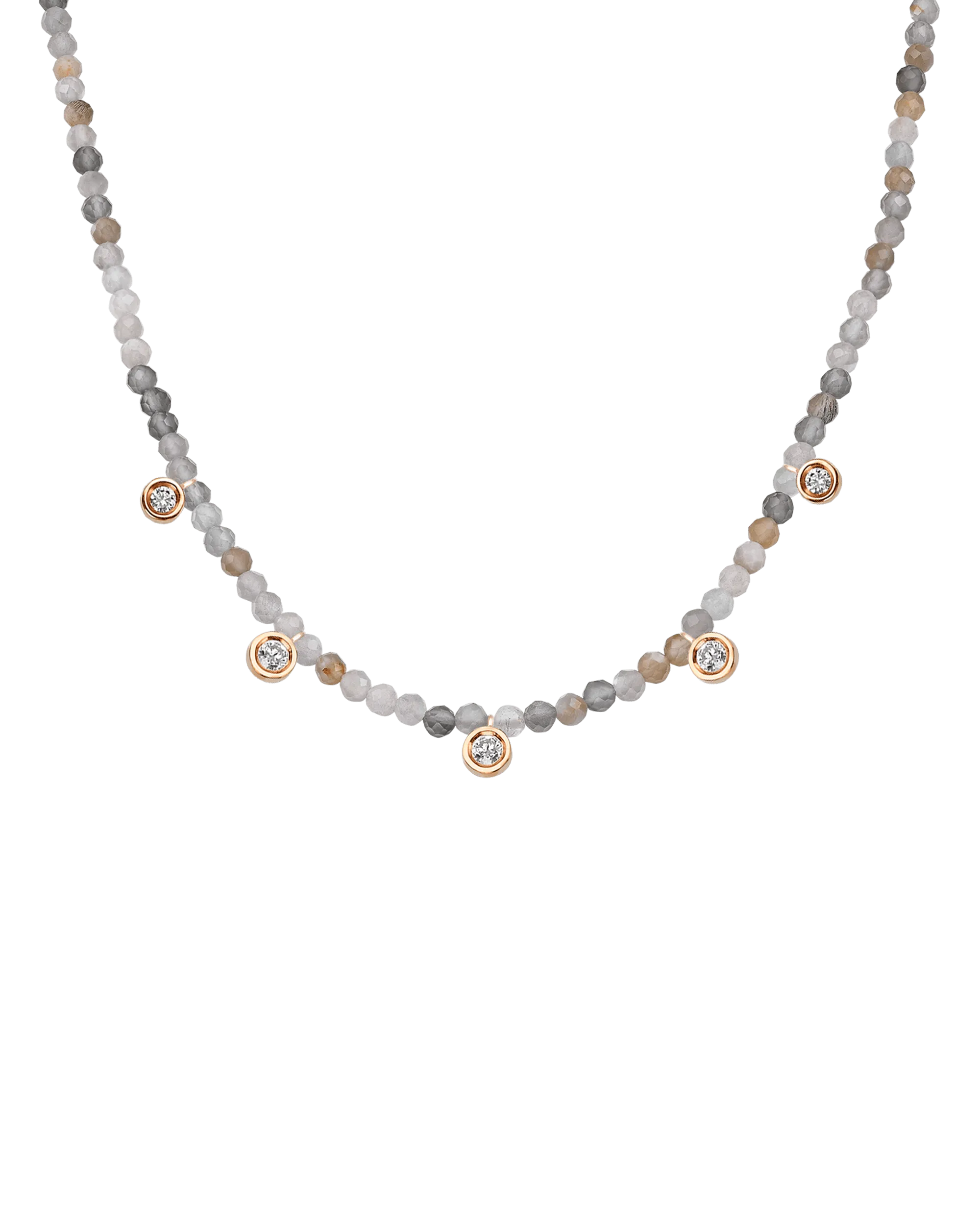 Apatite Gemstone & Five diamonds Necklace - 14K Rose Gold