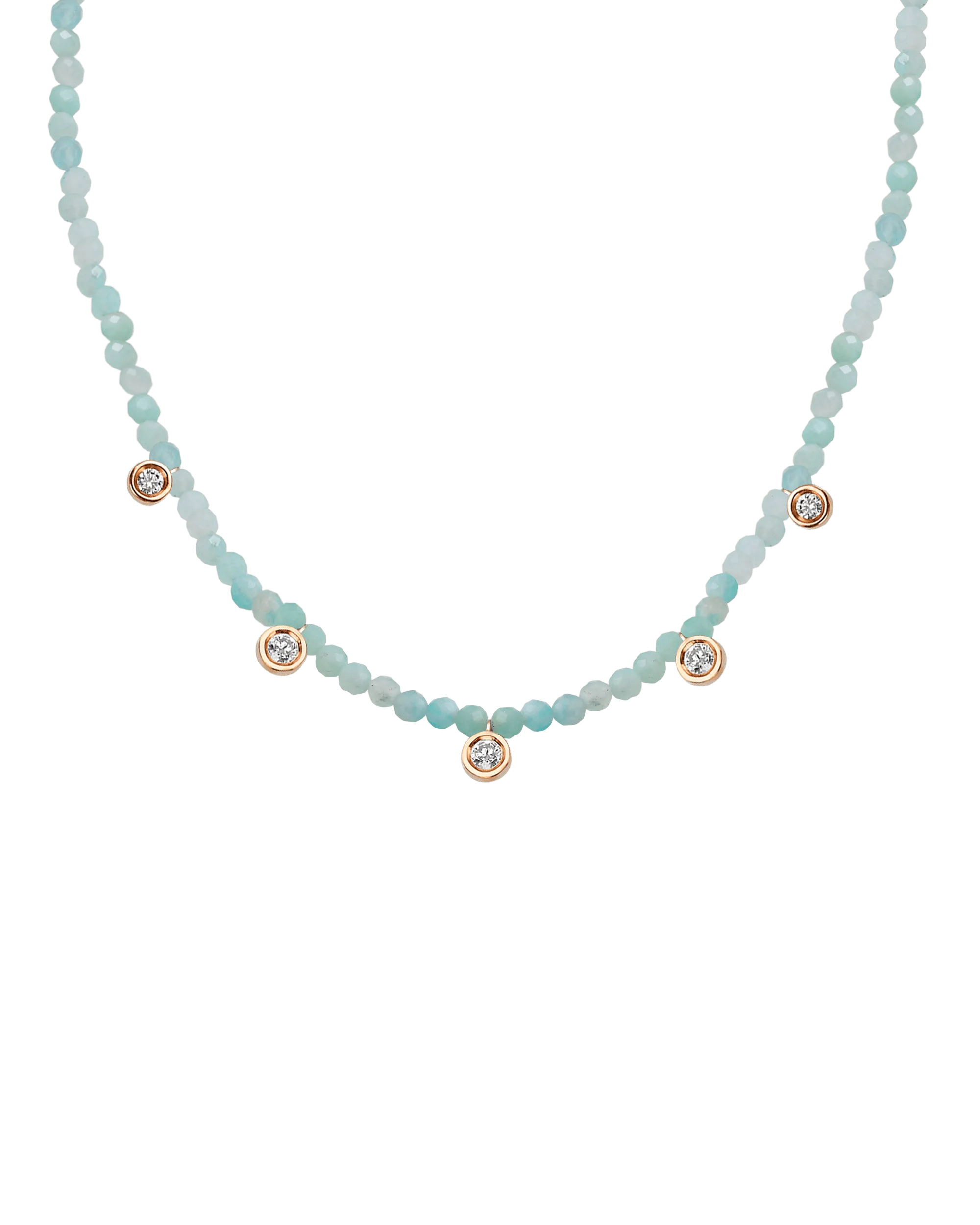 Apatite Gemstone & Five diamonds Necklace - 14K Rose Gold