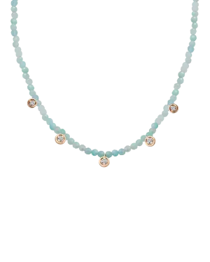 Apatite Gemstone & Five diamonds Necklace - 14K Rose Gold