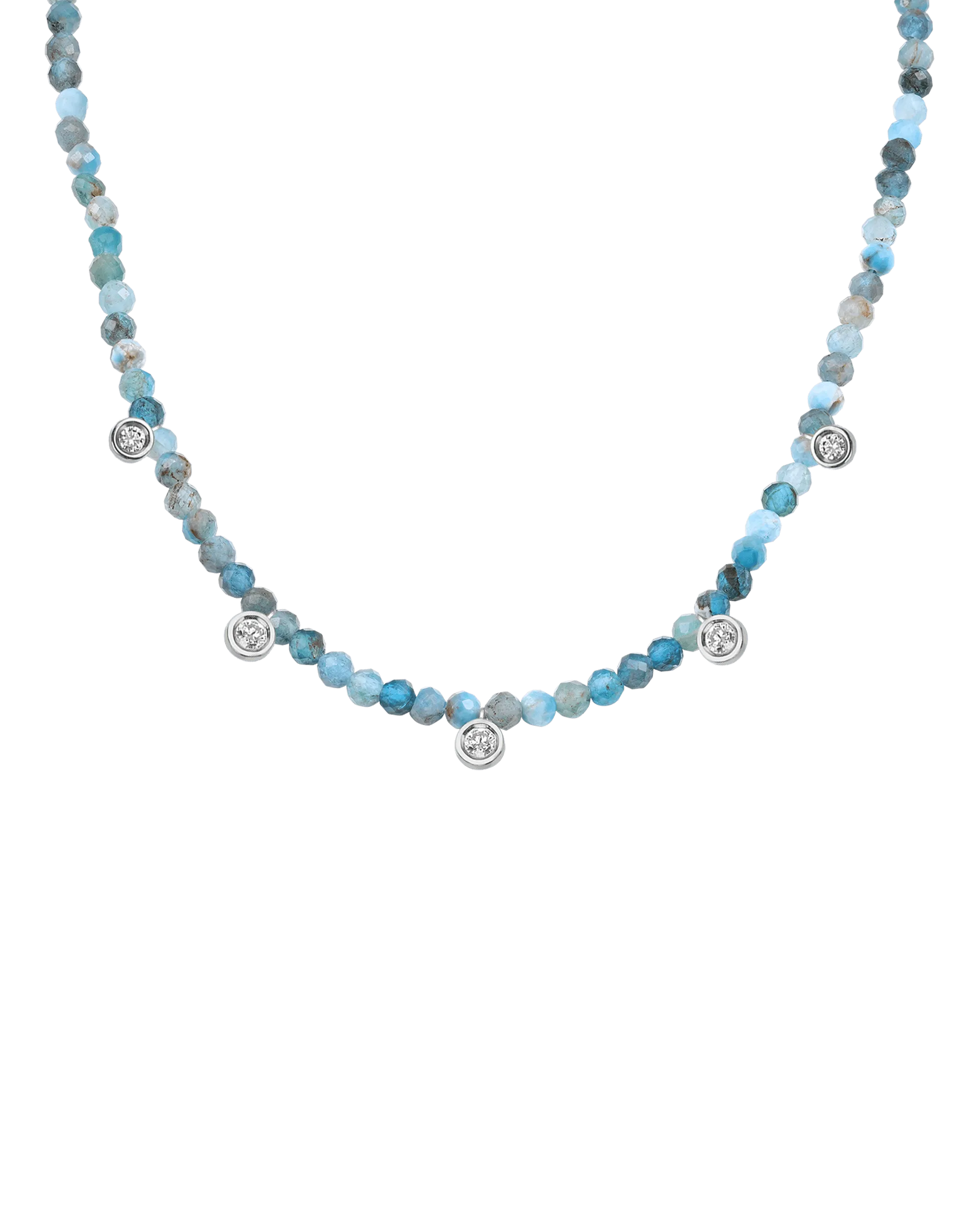 Apatite Gemstone & Five diamonds Necklace - 14K Rose Gold