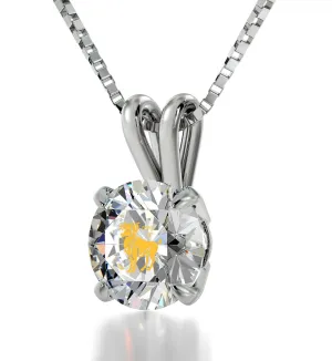 Aries Sign, 14k White Gold Necklace, Swarovski