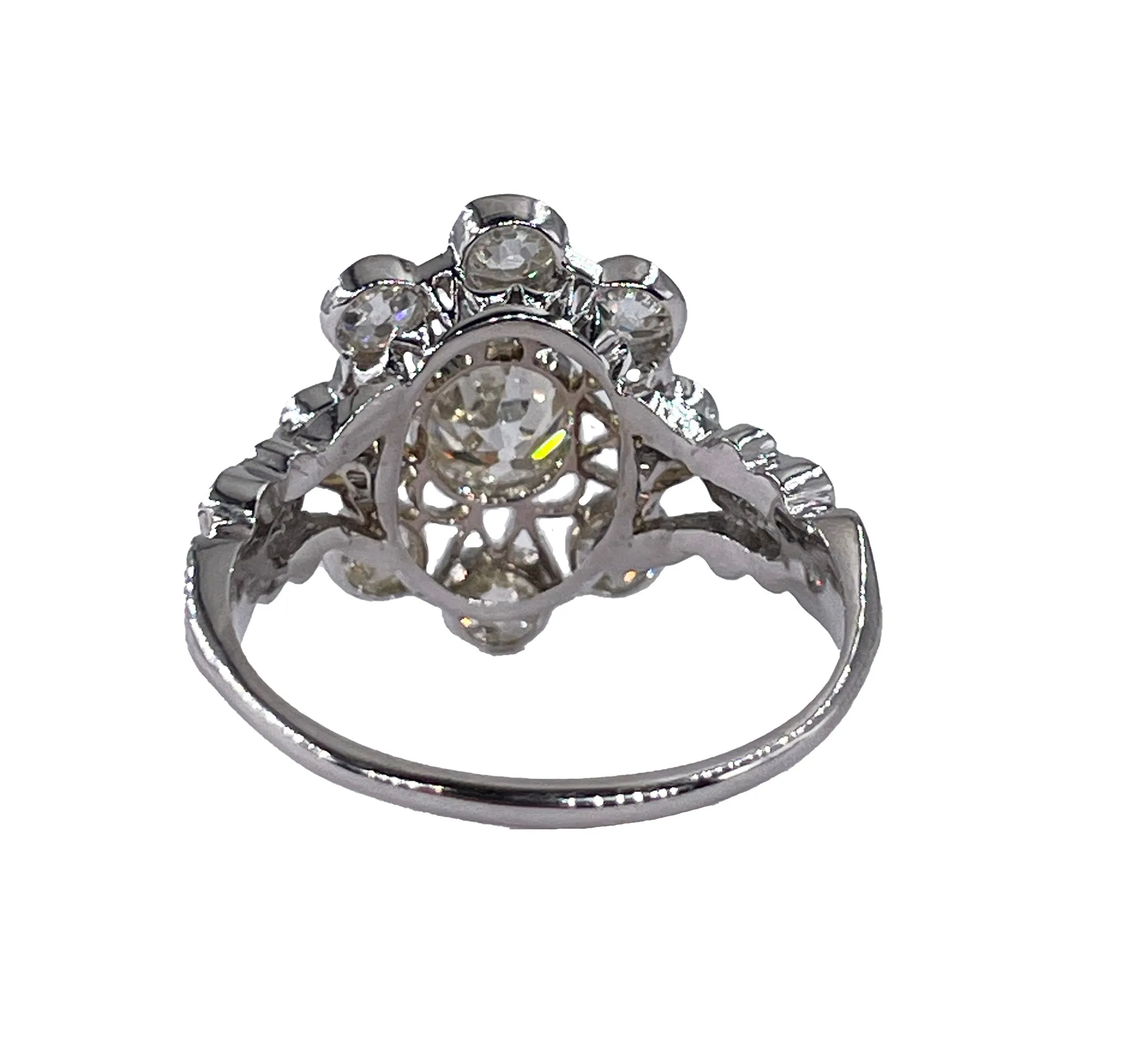 Art Deco 1.65ctw Antique Old European Diamond Cocktail Cluster Platinum Ring, EGL USA