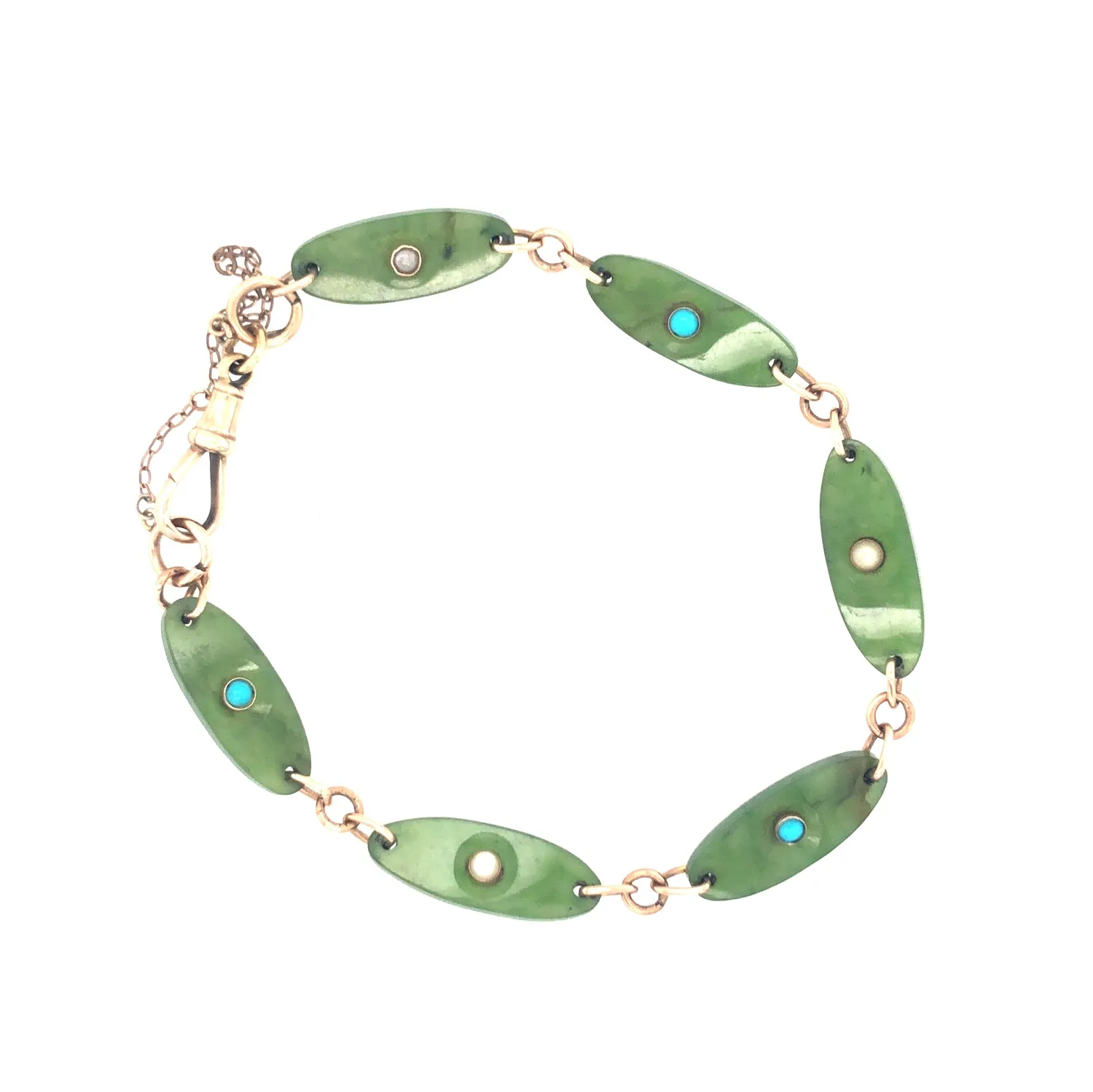 Art Deco Jade, Turquoise and Seed Pearl Vintage Bracelet