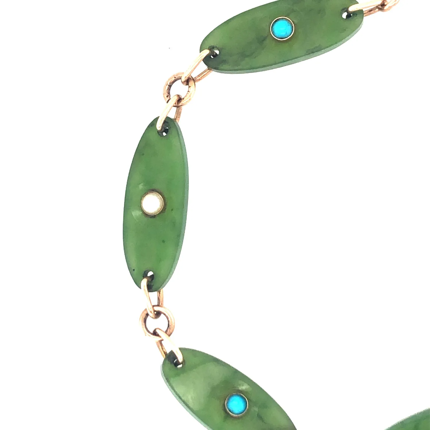 Art Deco Jade, Turquoise and Seed Pearl Vintage Bracelet