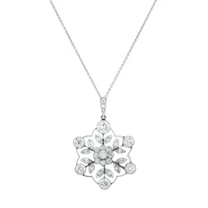 Art Deco Platinum Diamond Snowflake Pendant Necklace