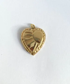 Art Deco, Vintage, 9ct Gold (B&F) Sunburst Heart Locket