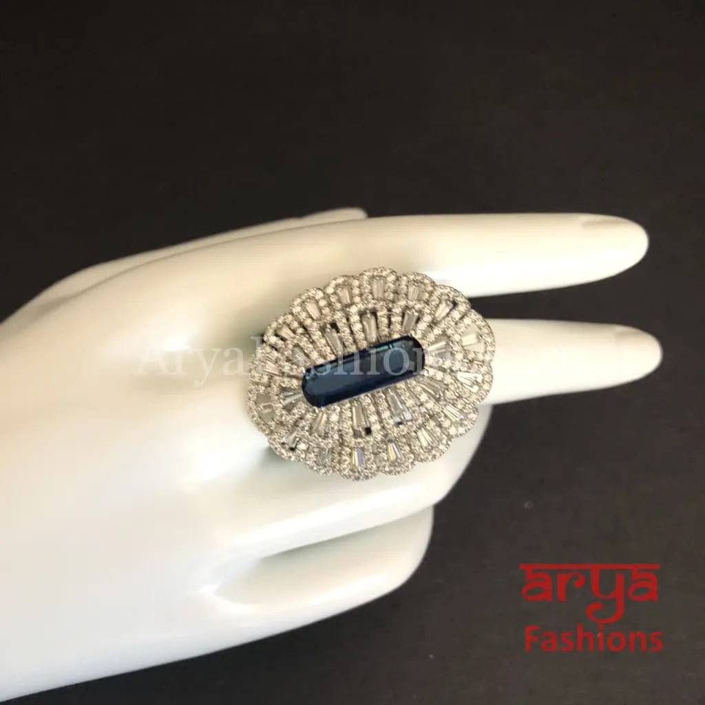 Audrey Cubic Zirconia Statement Silver Cocktail Ring