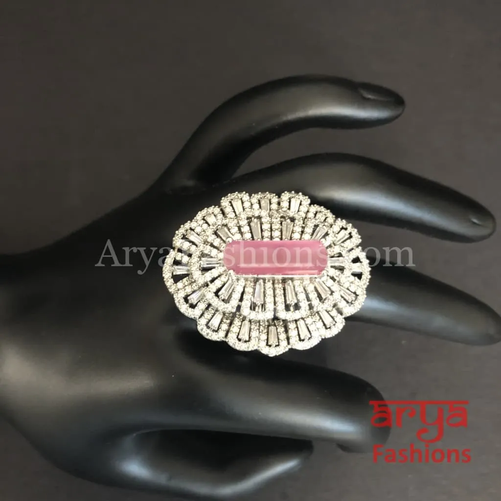 Audrey Cubic Zirconia Statement Silver Cocktail Ring