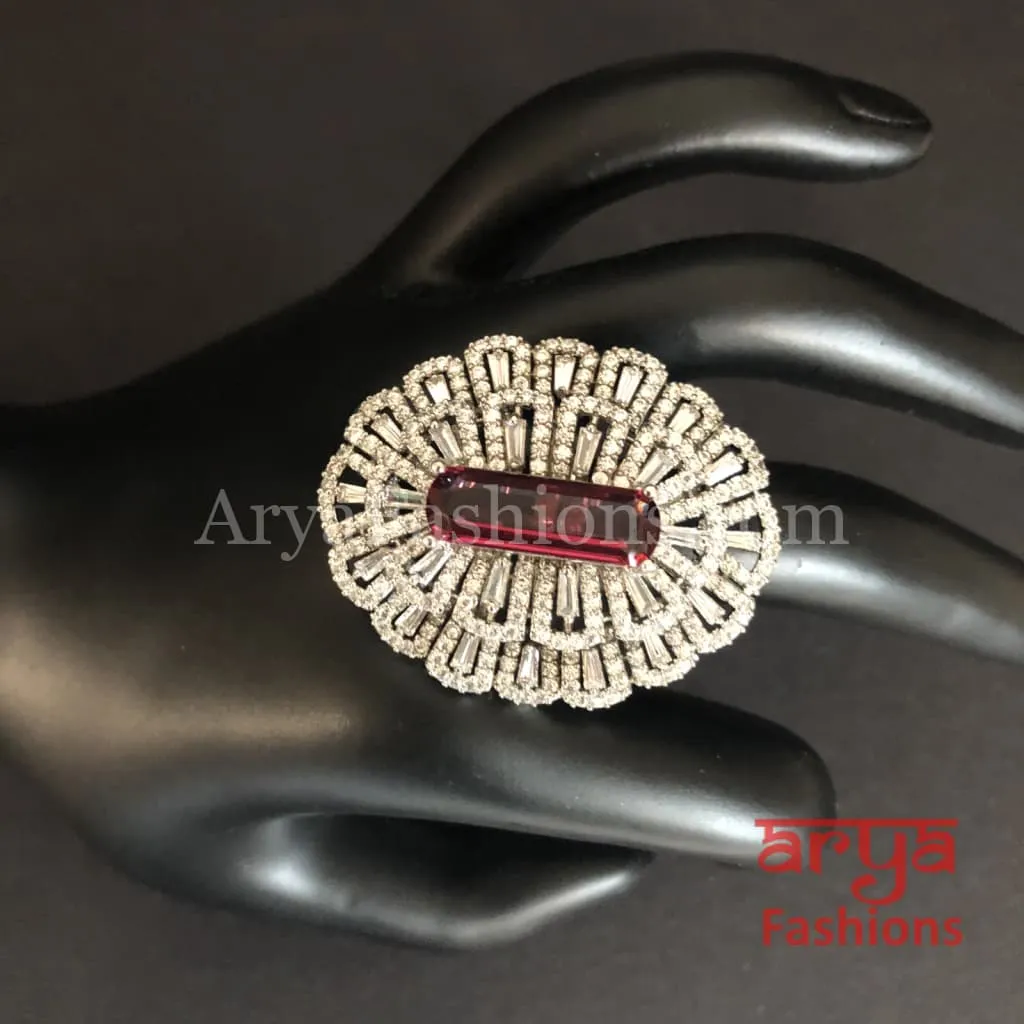 Audrey Cubic Zirconia Statement Silver Cocktail Ring