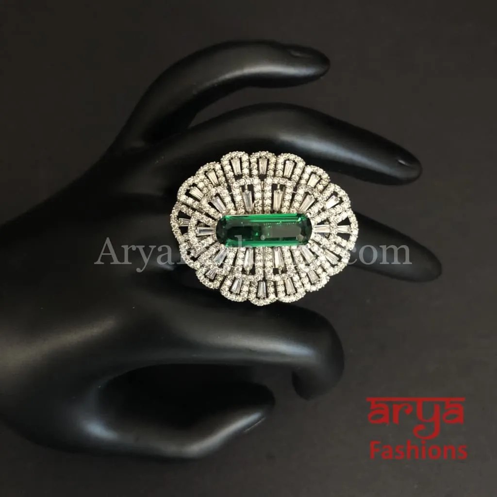 Audrey Cubic Zirconia Statement Silver Cocktail Ring