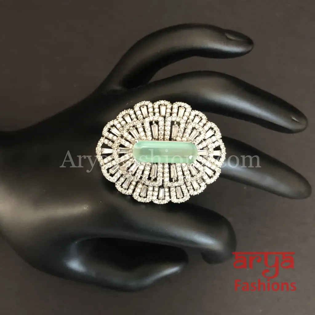 Audrey Cubic Zirconia Statement Silver Cocktail Ring