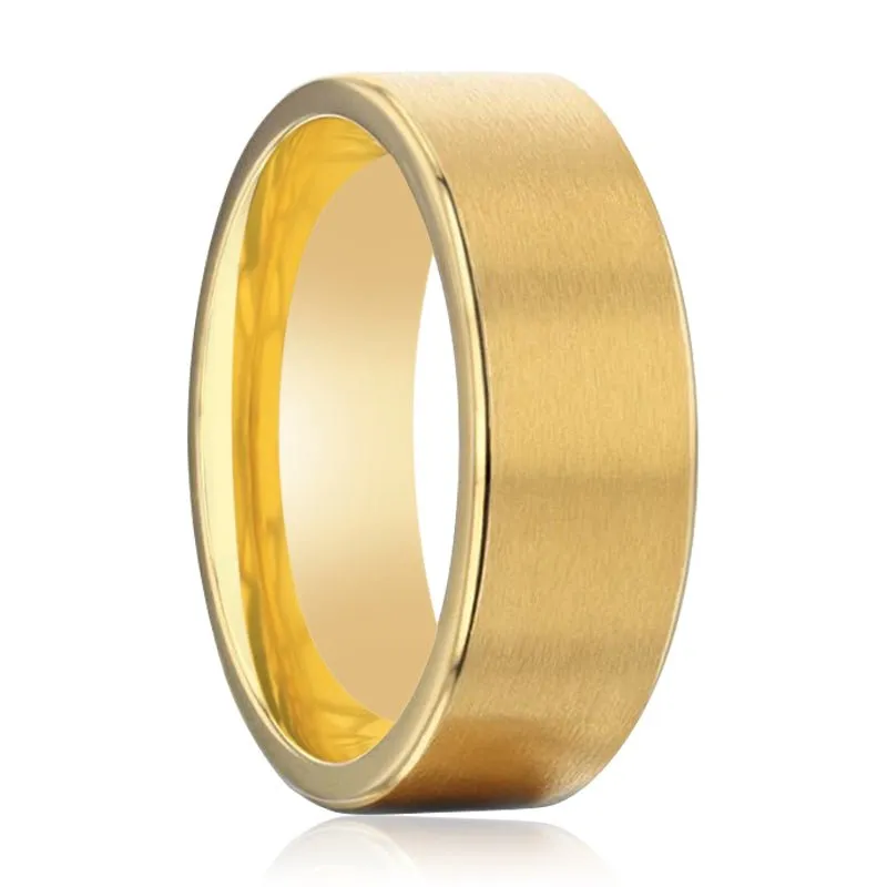 AURELIANO | Gold Titanium Ring, Brushed, Beveled