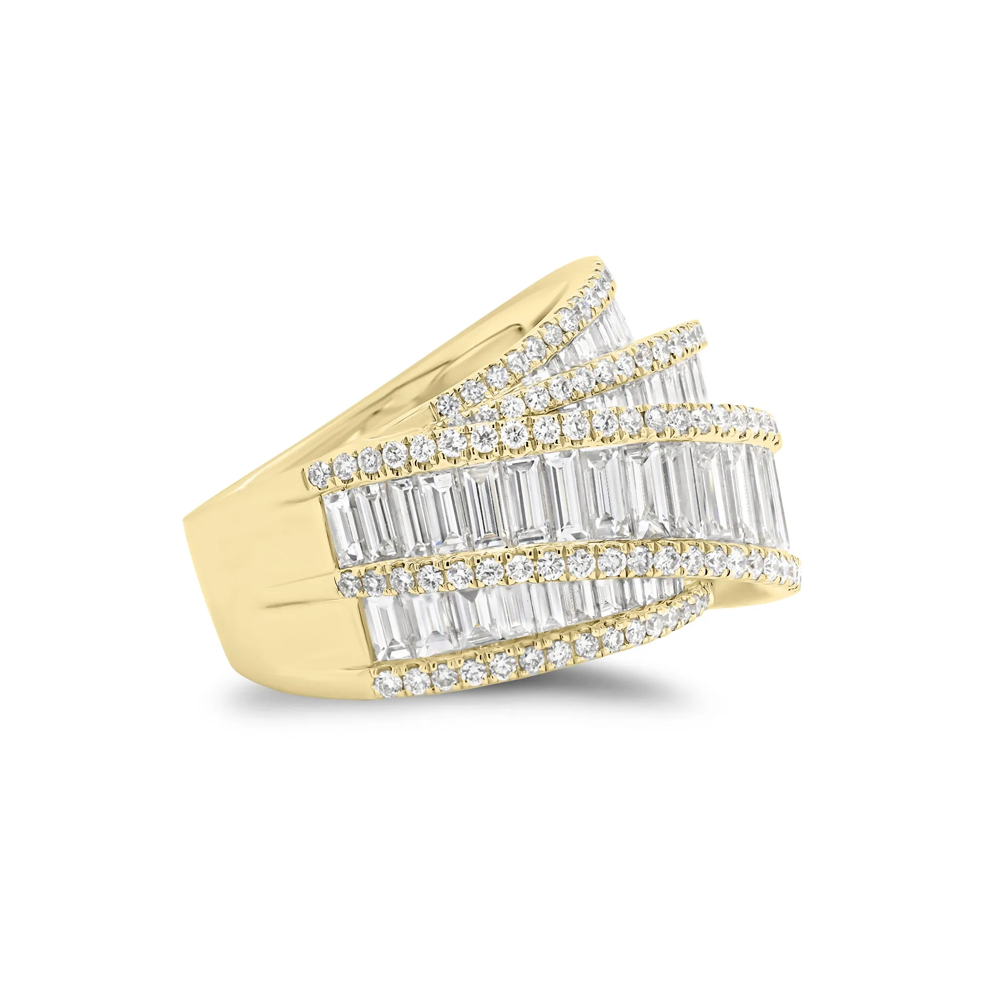 Baguette & Round Diamond Crossover Cocktail Ring