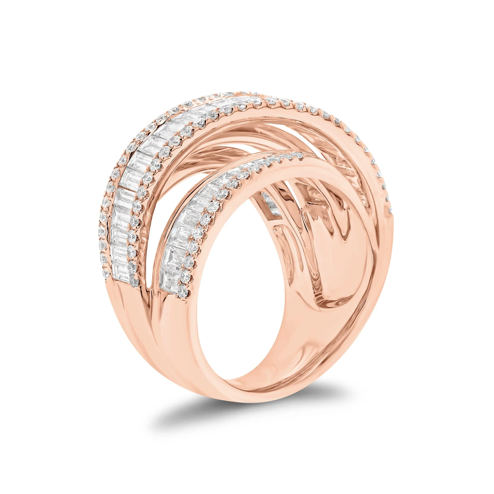 Baguette & Round Diamond Crossover Cocktail Ring