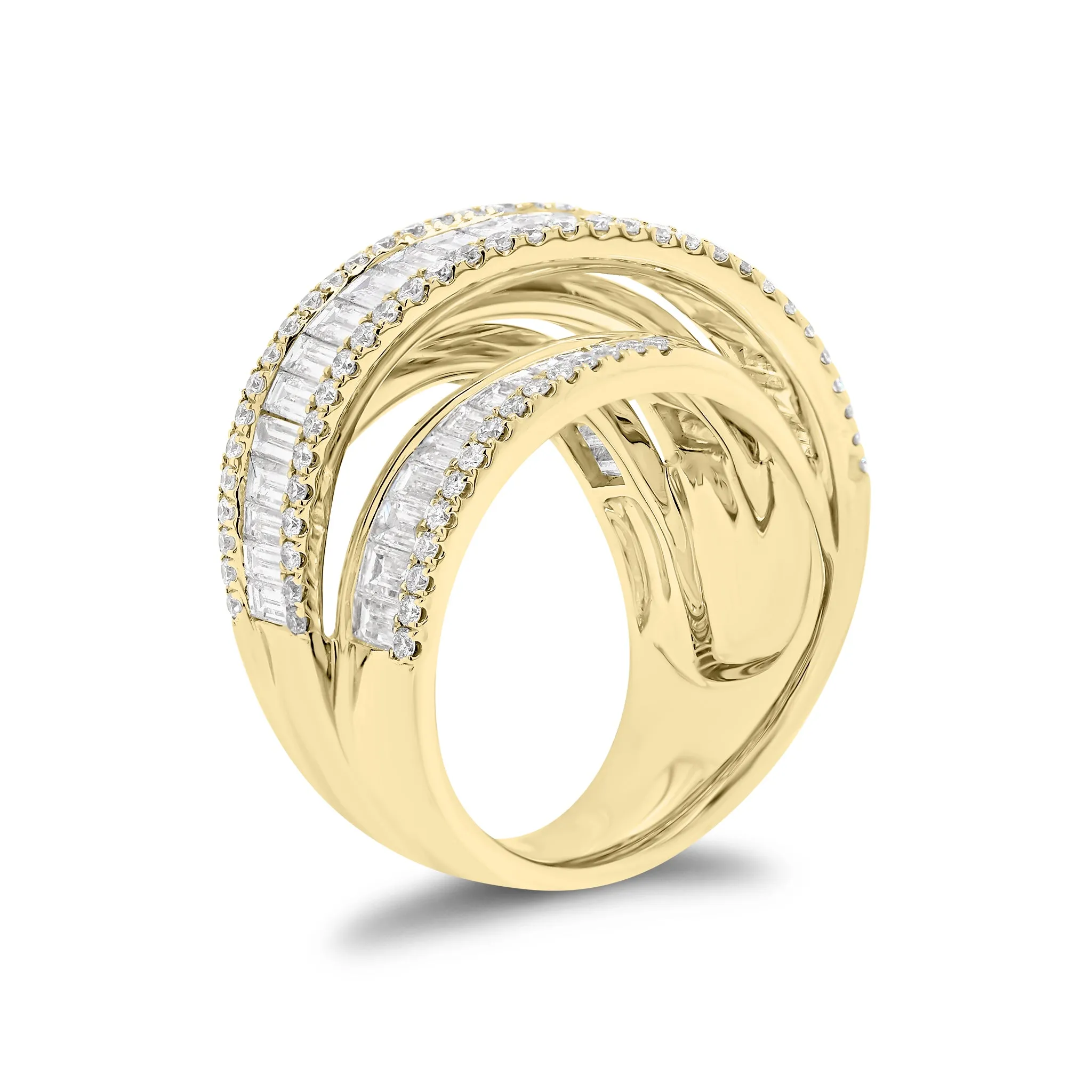 Baguette & Round Diamond Crossover Cocktail Ring