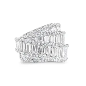 Baguette & Round Diamond Crossover Cocktail Ring