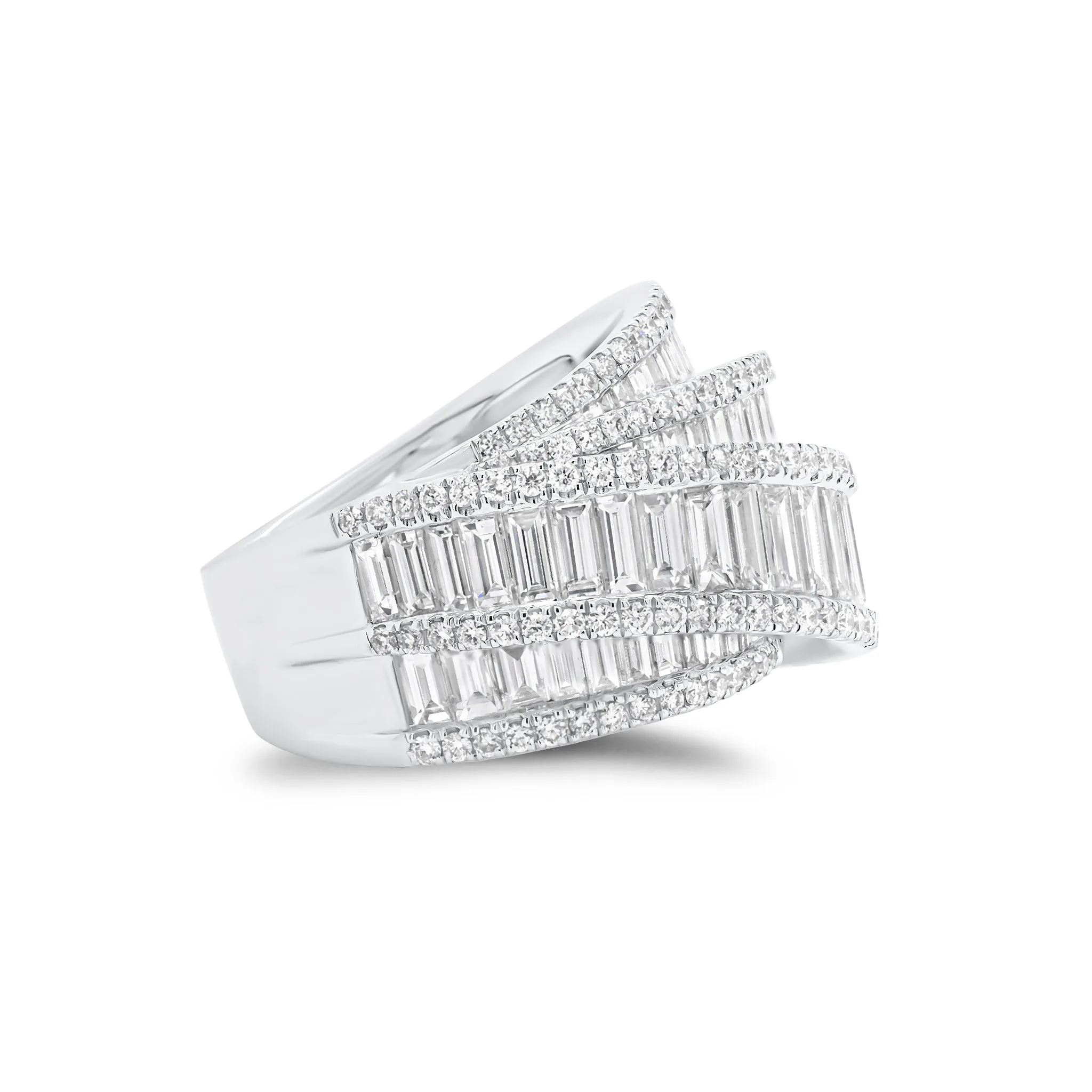 Baguette & Round Diamond Crossover Cocktail Ring