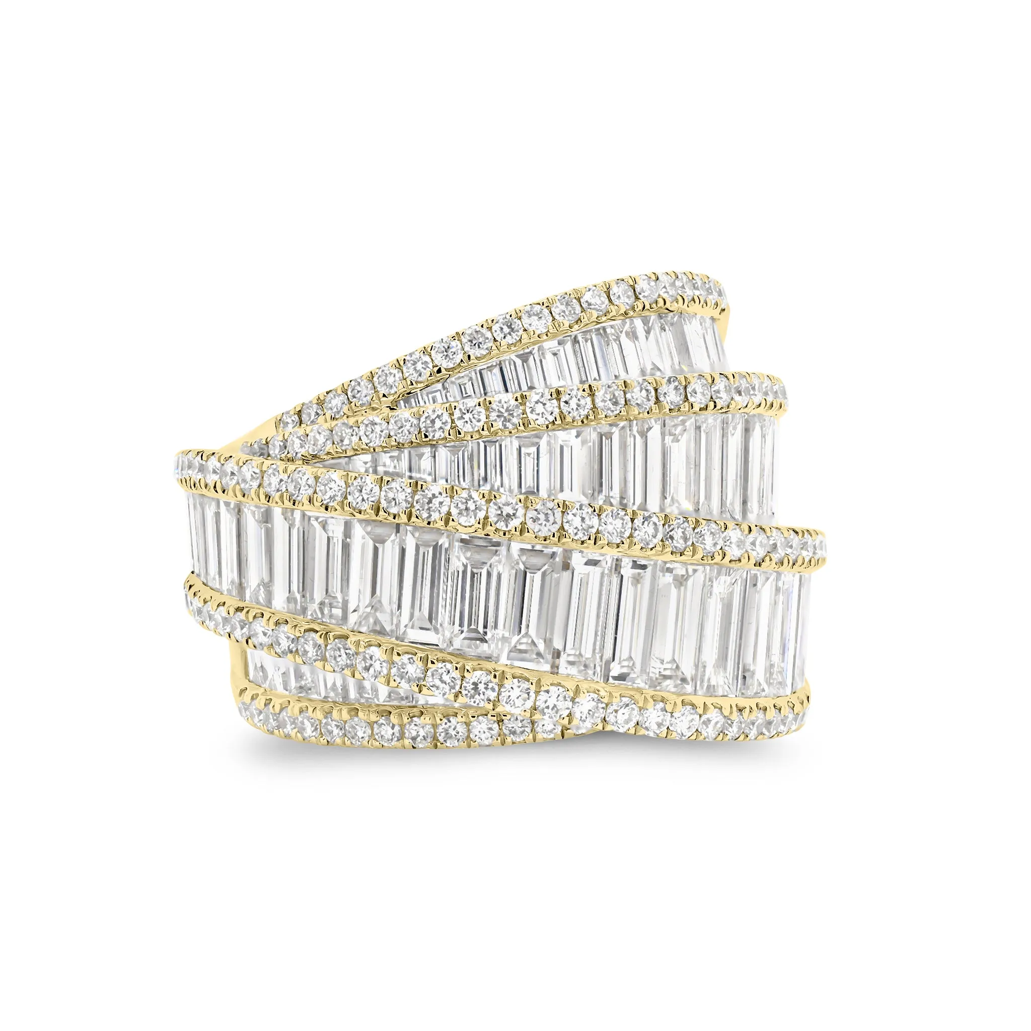 Baguette & Round Diamond Crossover Cocktail Ring