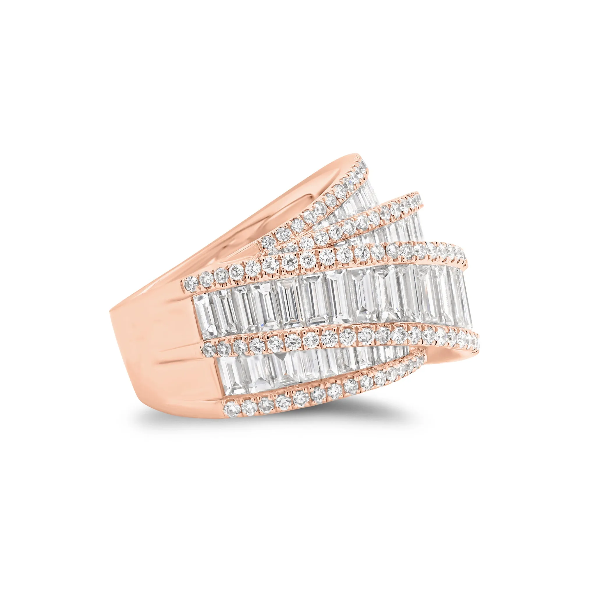 Baguette & Round Diamond Crossover Cocktail Ring