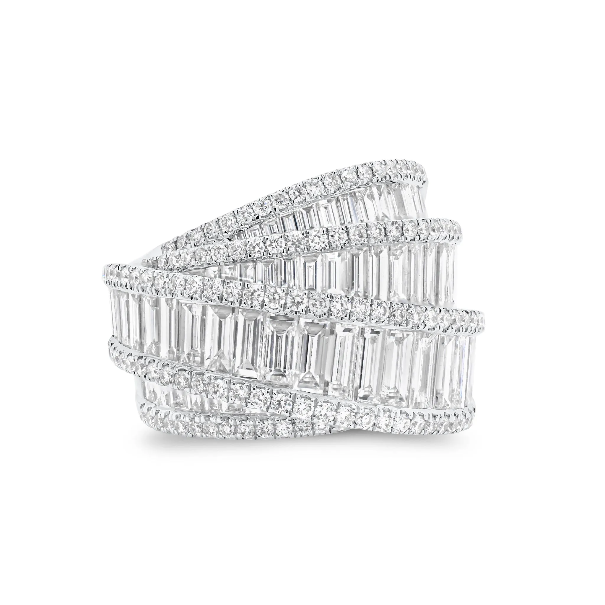 Baguette & Round Diamond Crossover Cocktail Ring