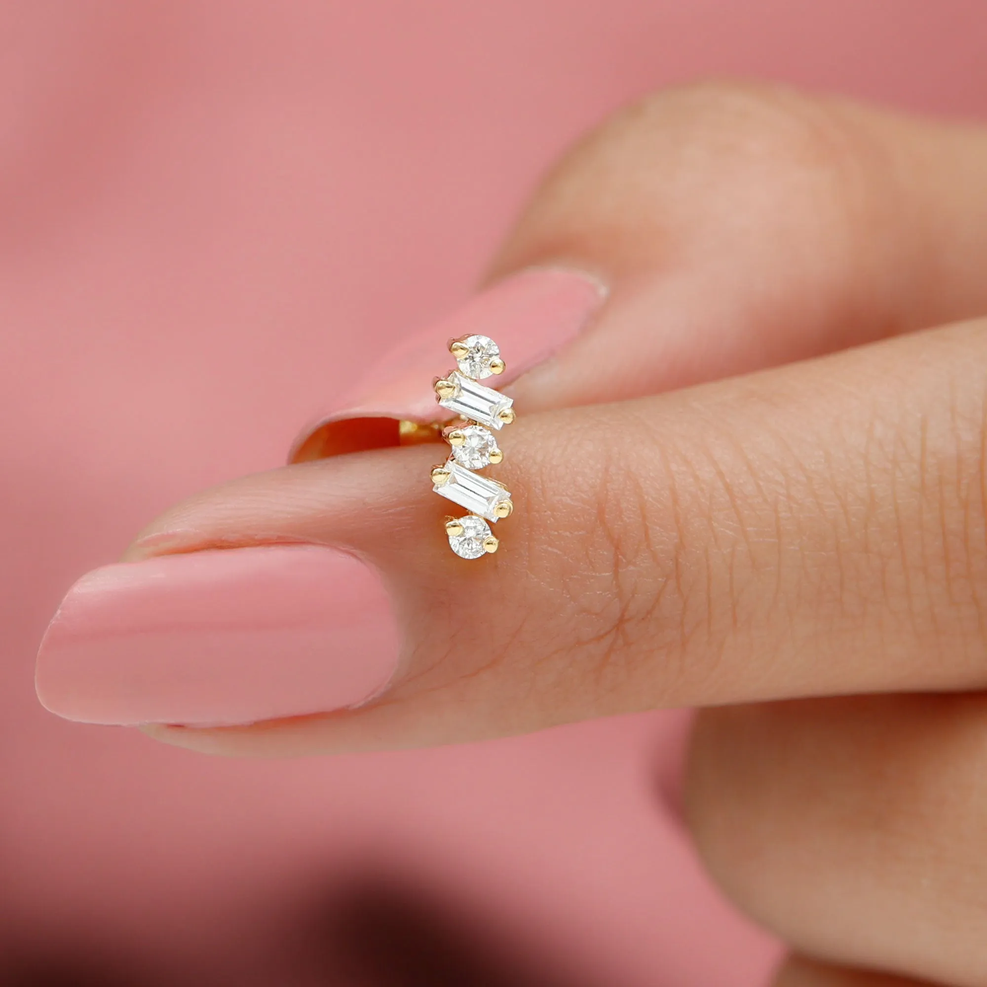 Baguette Shape Diamond Cartilage Piercing Earring