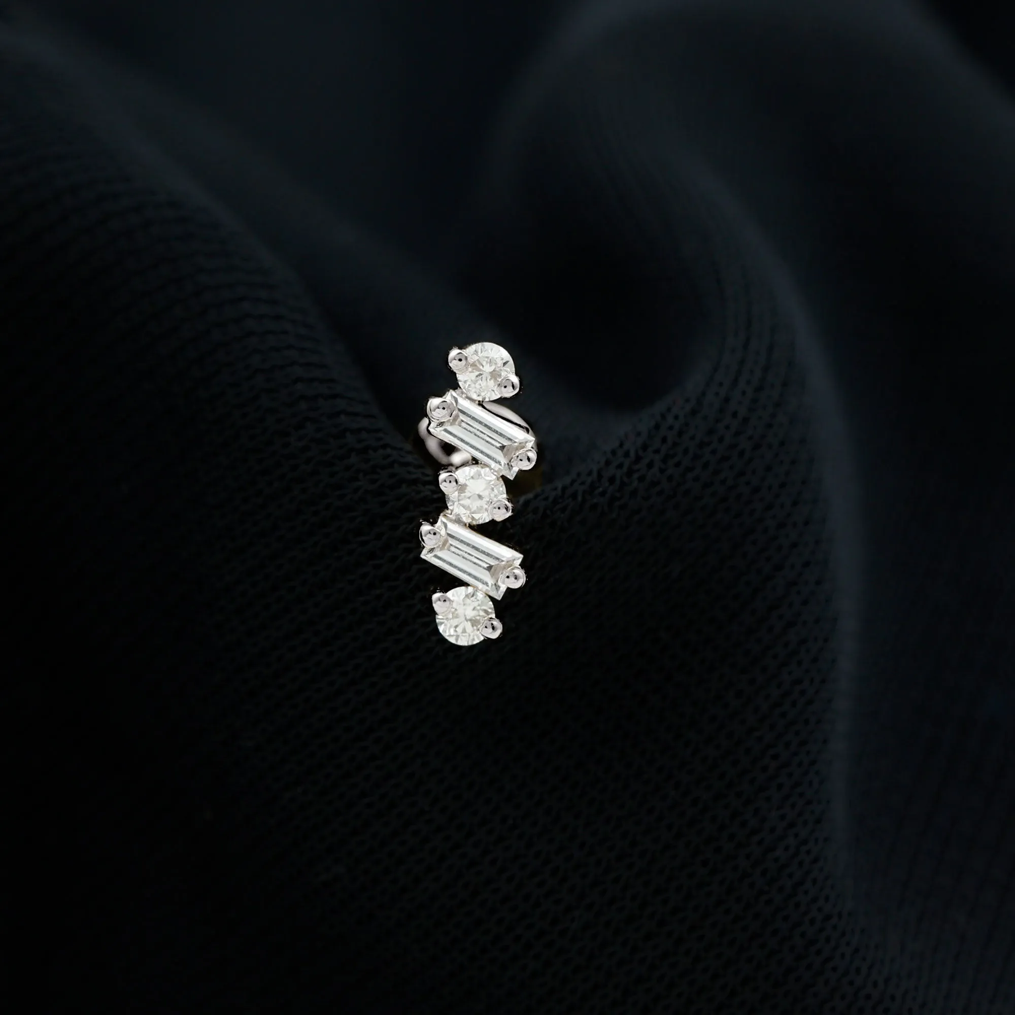 Baguette Shape Diamond Cartilage Piercing Earring