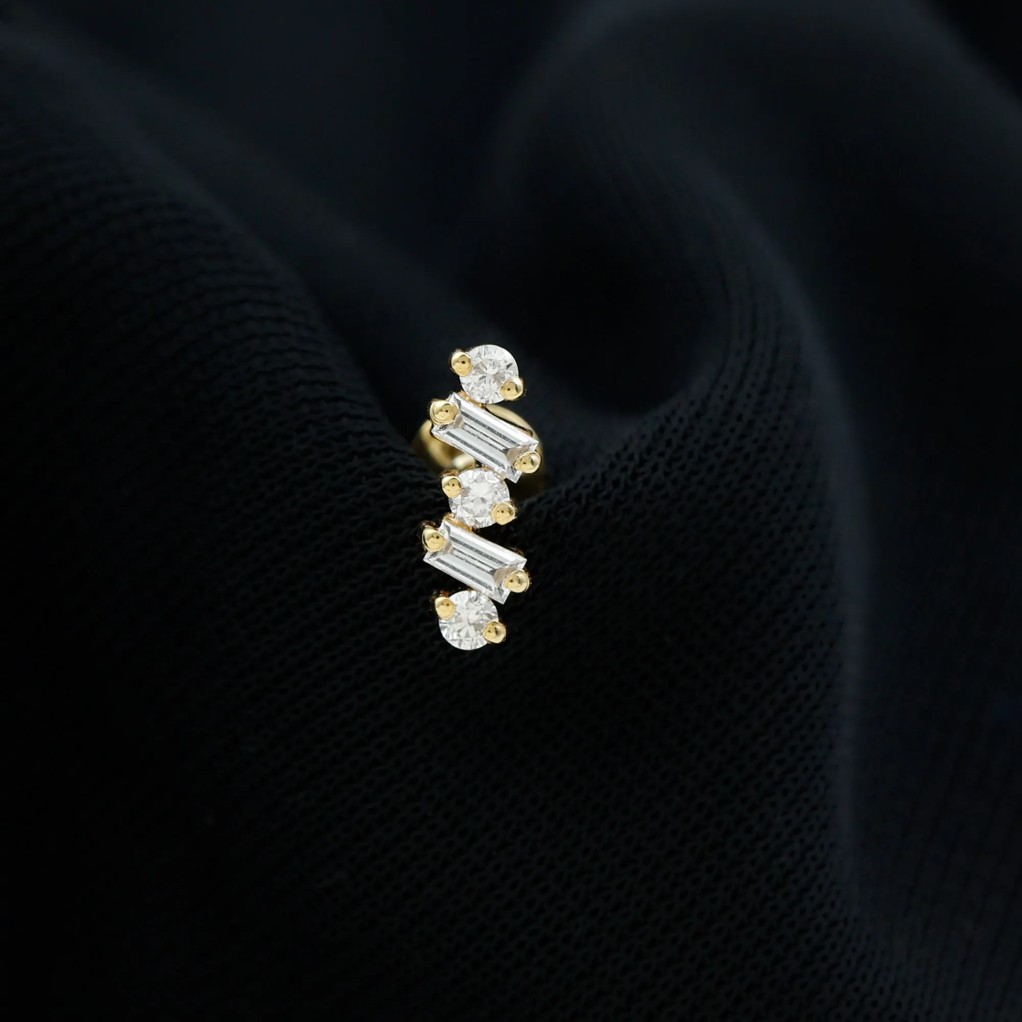 Baguette Shape Diamond Cartilage Piercing Earring