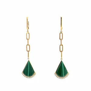 Baikalla 18K Yellow Gold Malachite and Diamond Dangle Earrings