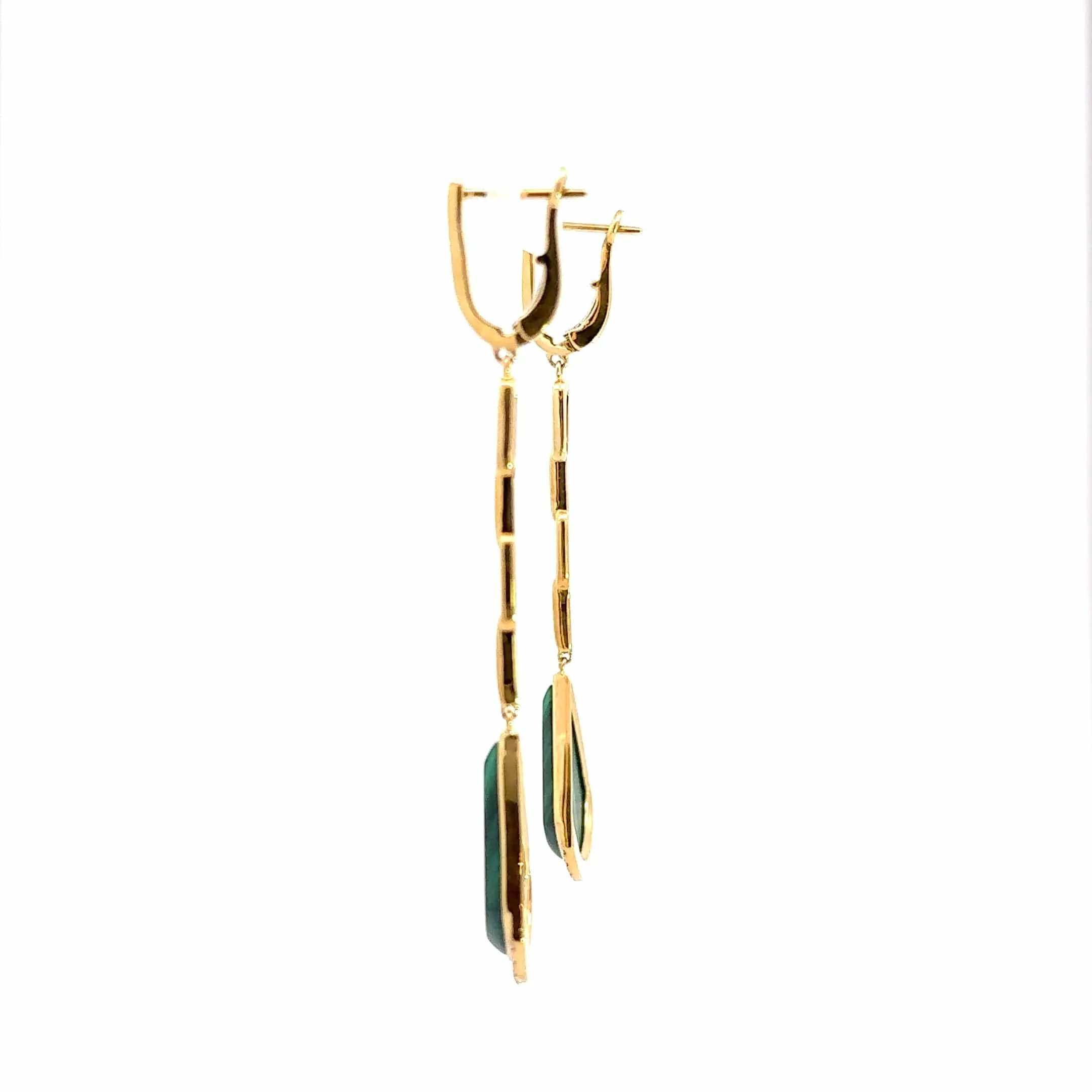 Baikalla 18K Yellow Gold Malachite and Diamond Dangle Earrings