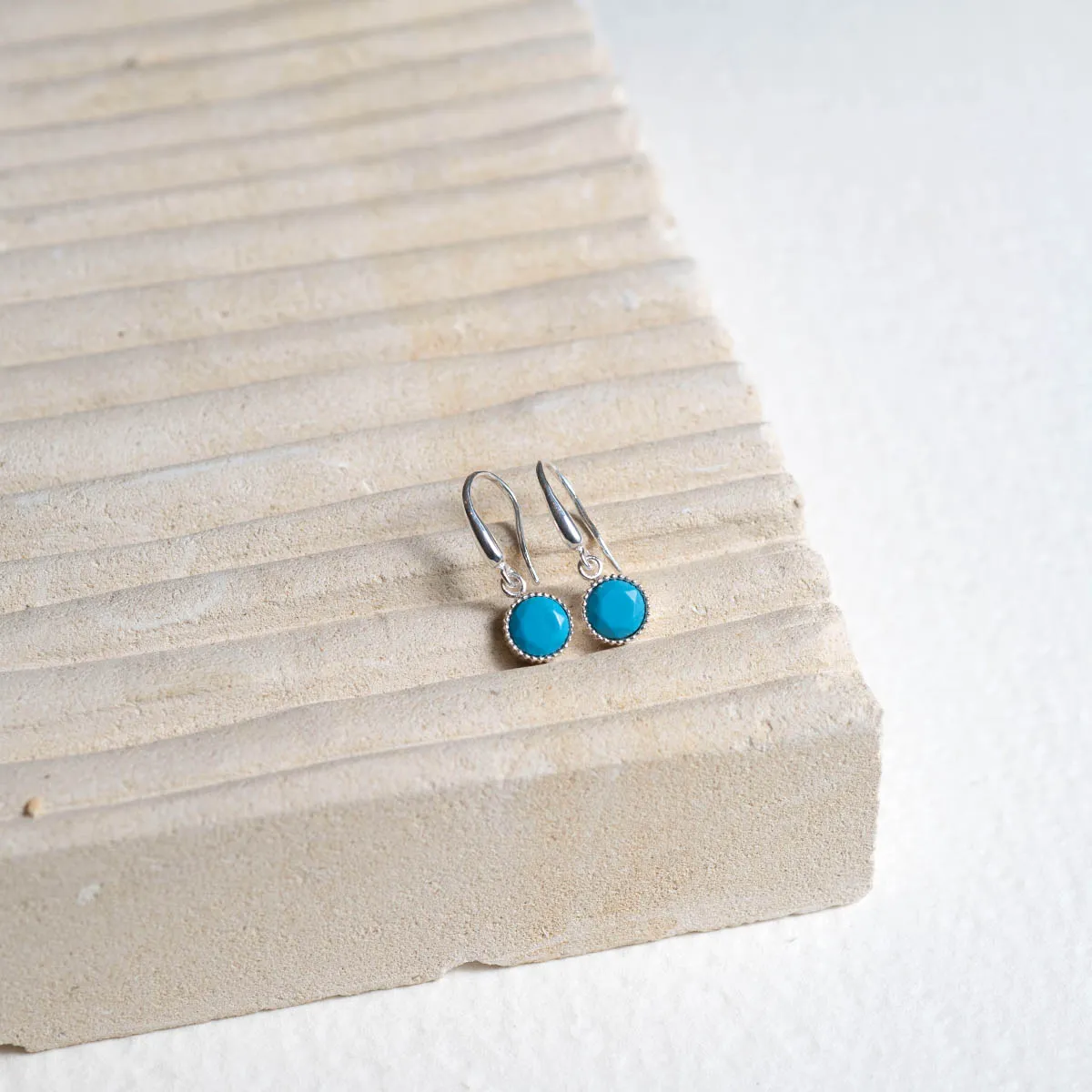 Barcelona Silver December Turquoise Birthstone Hook Earrings