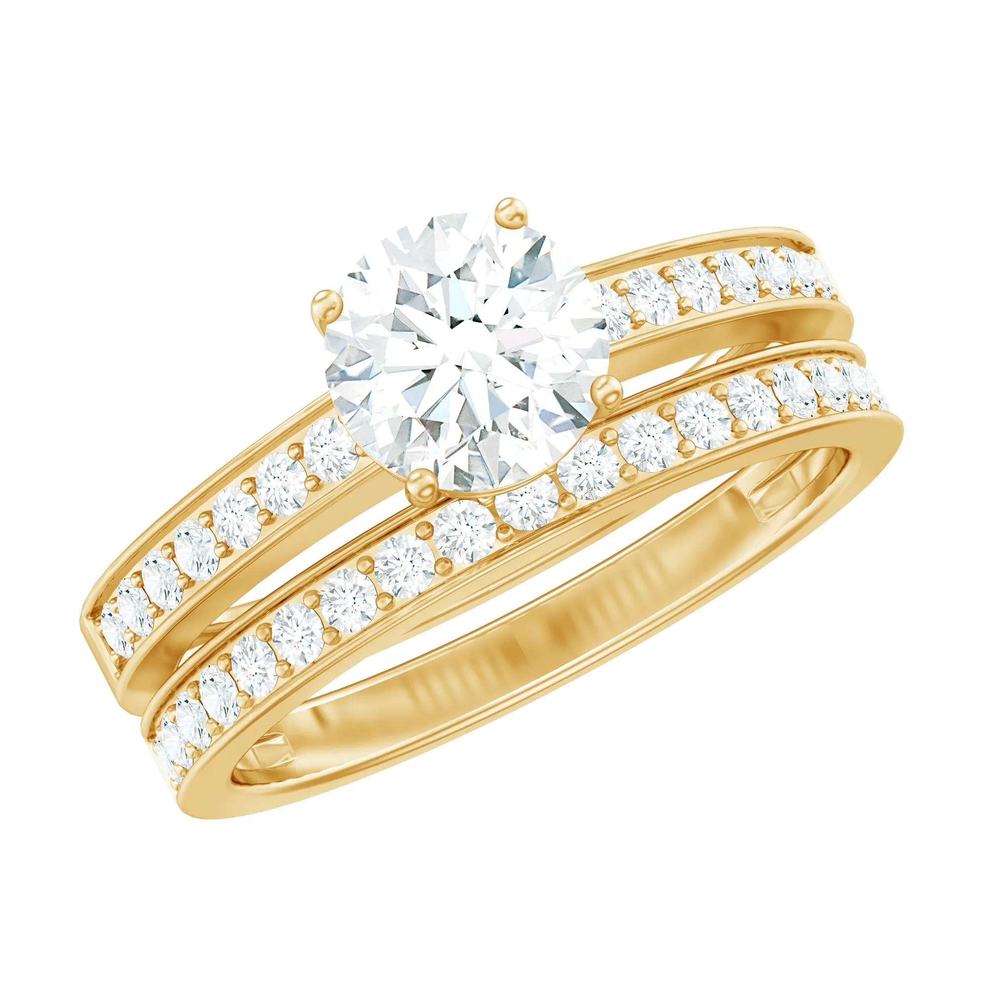 Basket Set Round Moissanite Wedding Ring Set