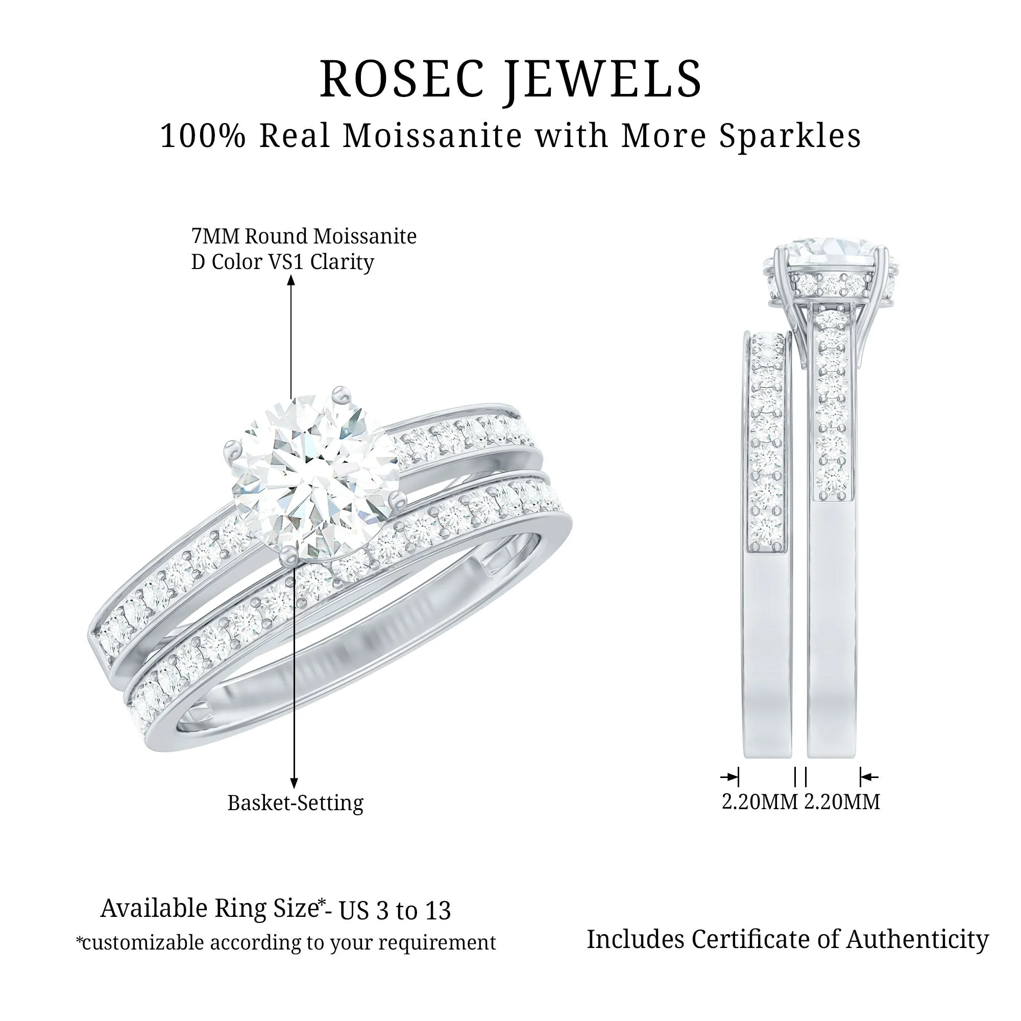 Basket Set Round Moissanite Wedding Ring Set