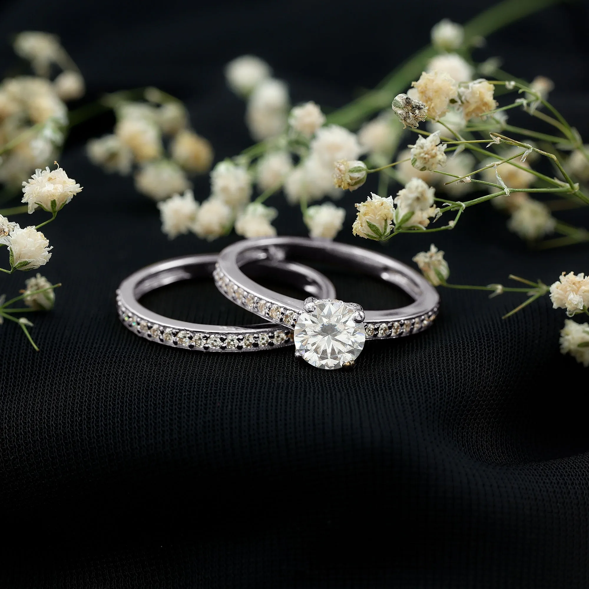 Basket Set Round Moissanite Wedding Ring Set