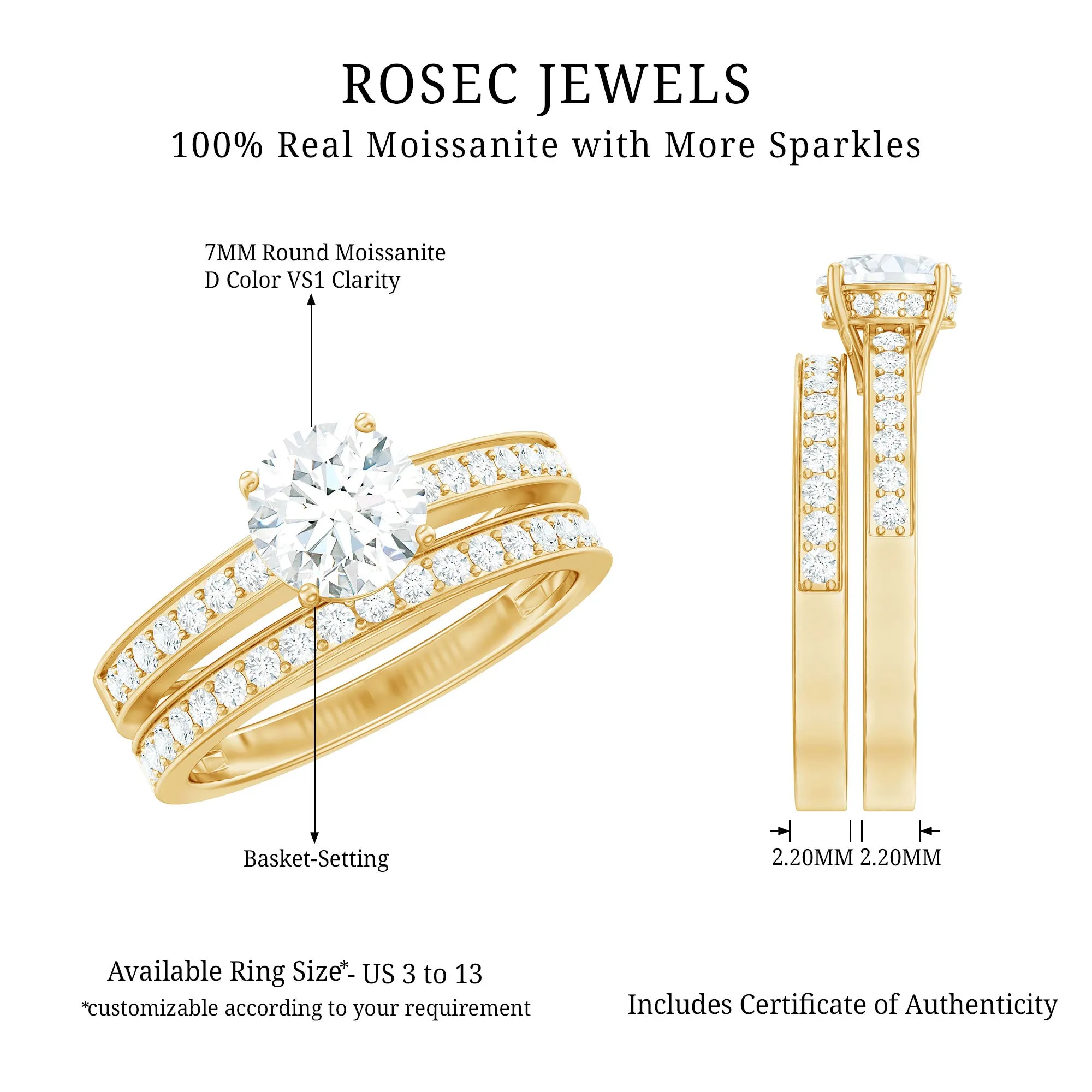 Basket Set Round Moissanite Wedding Ring Set